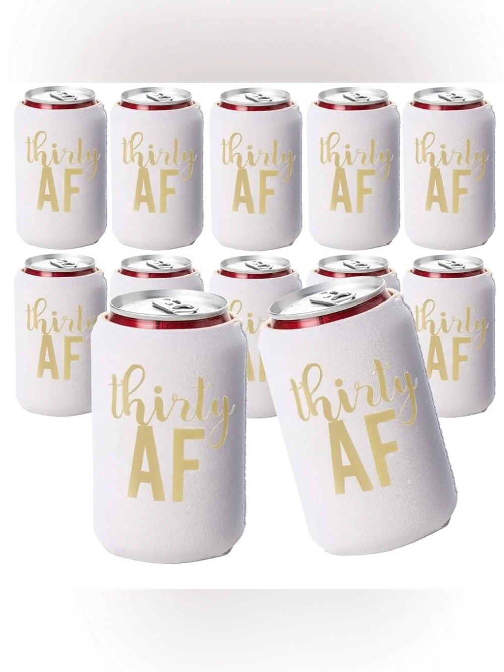 Thirty AF White & Gold Can Cooler - Party Can Koozie